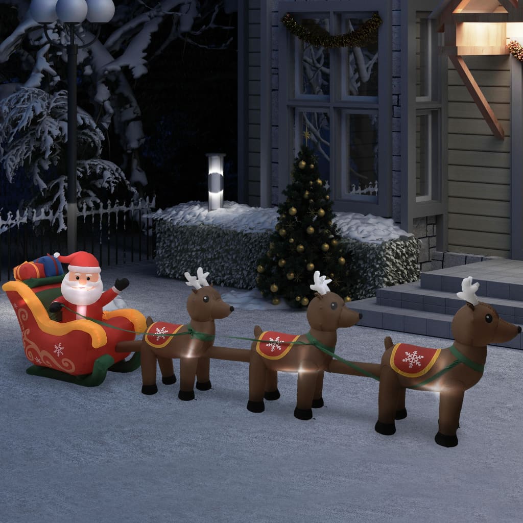 Vidaxl Christmas Inflatable Santa And Reindeer Decoration Led 192.9''
