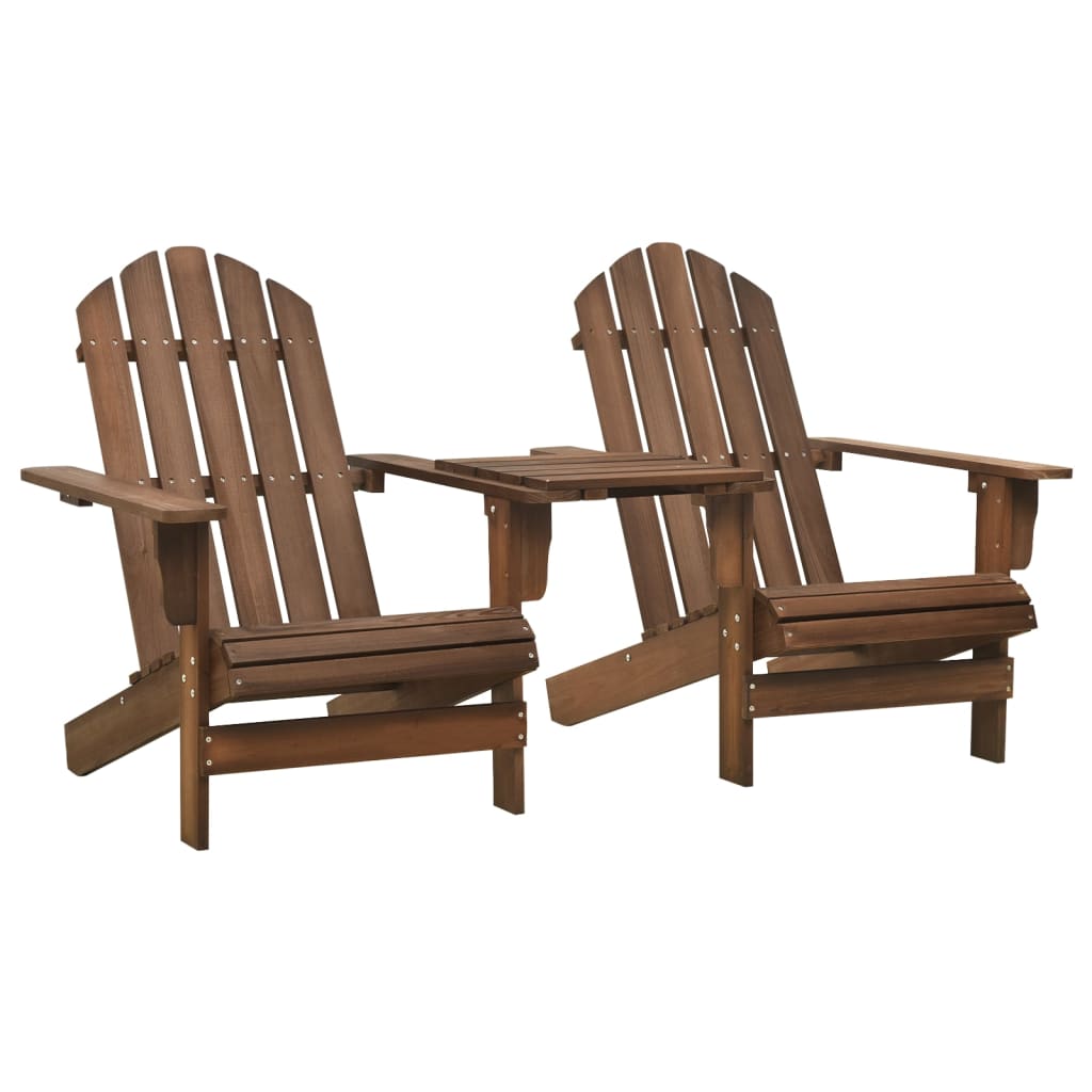 Vidaxl Patio Adirondack Chairs With Tea Table Solid Wood Fir Brown