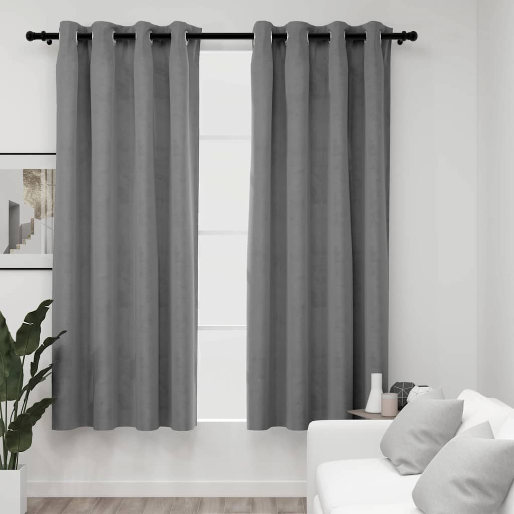 Vidaxl Blackout Curtains With Rings 2 Pcs Gray 54''X95'' Velvet