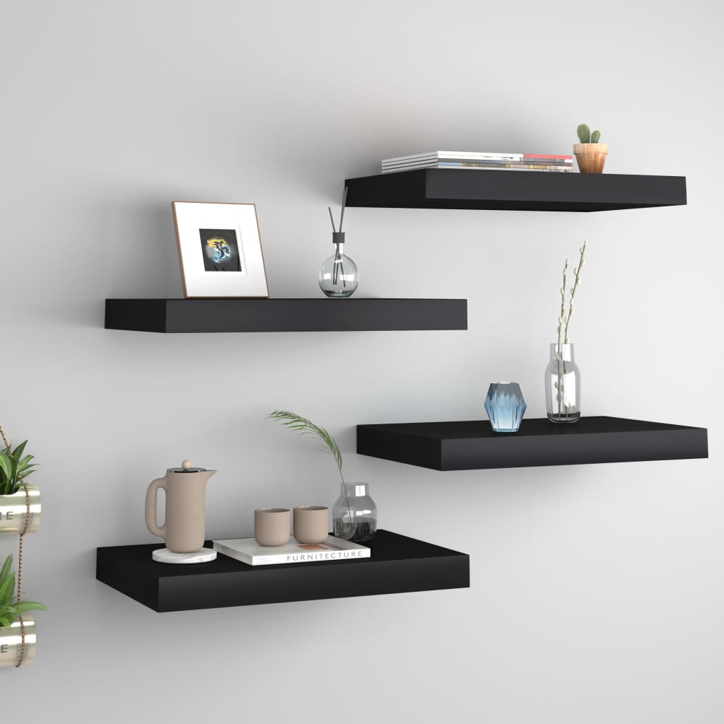 Vidaxl Floating Wall Shelves 4 Pcs Black 15.7''X9.1''X1.5'' Mdf