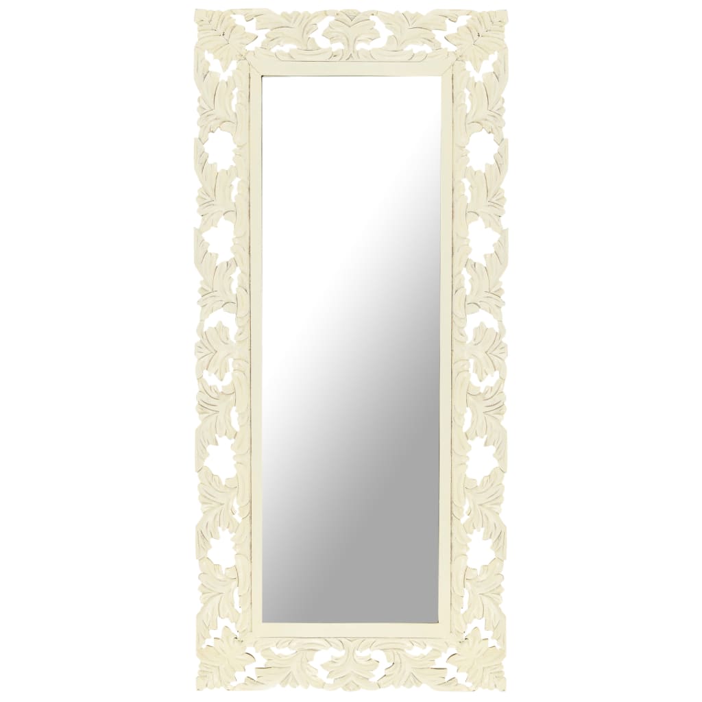 Vidaxl Hand Carved Mirror White 43.3''X19.7'' Solid Mango Wood