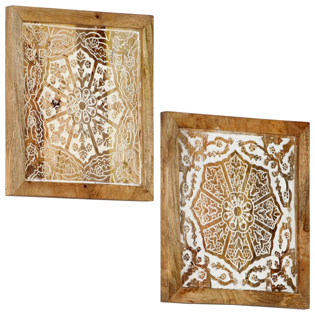 Vidaxl Hand-Carved Wall Panels 2 Pcs Solid Mango Wood 23.6''X23.6''X1''