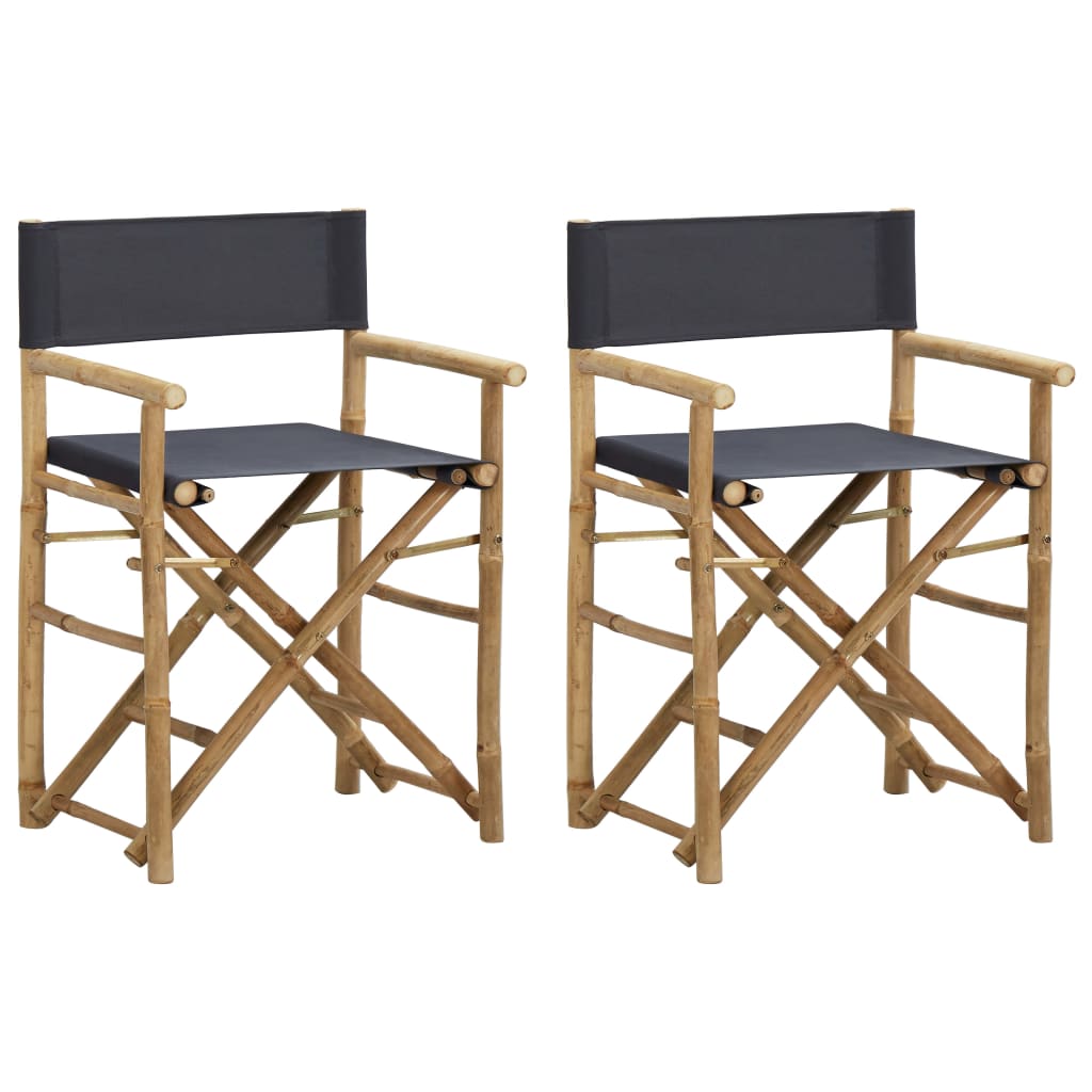 Vidaxl Folding Director'S Chairs 2 Pcs Dark Gray Bamboo And Fabric