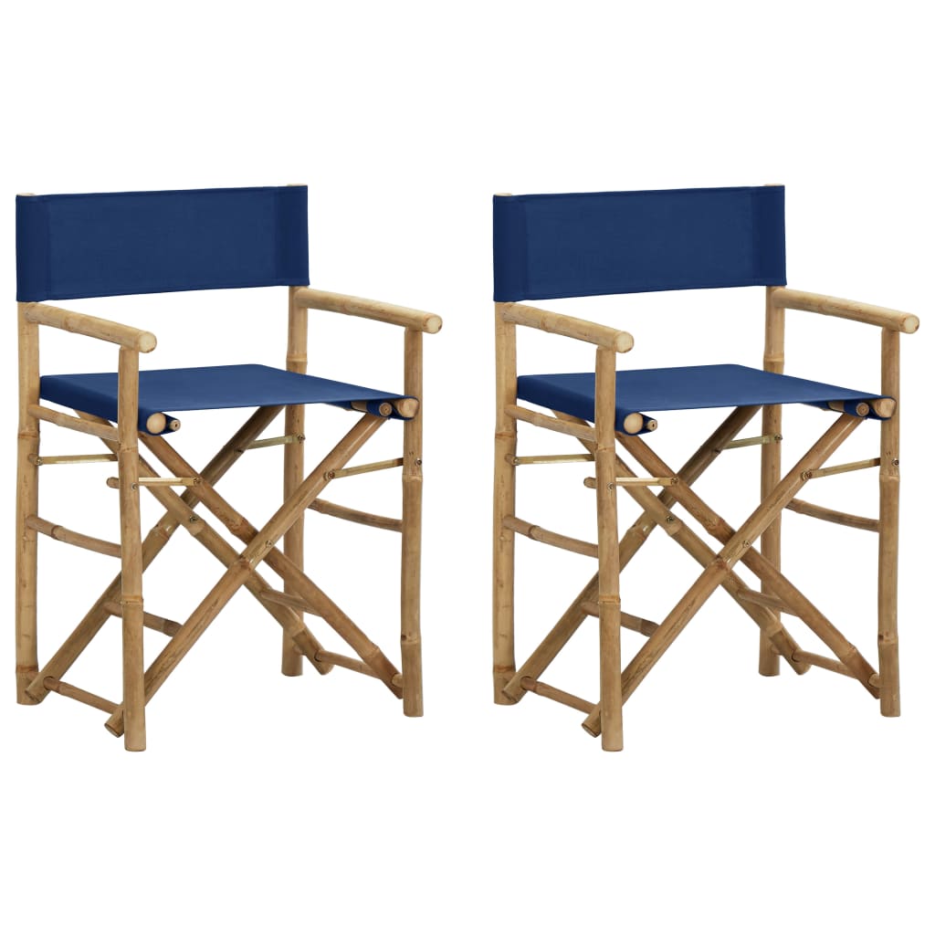Vidaxl Folding Director'S Chairs 2 Pcs Blue Bamboo And Fabric