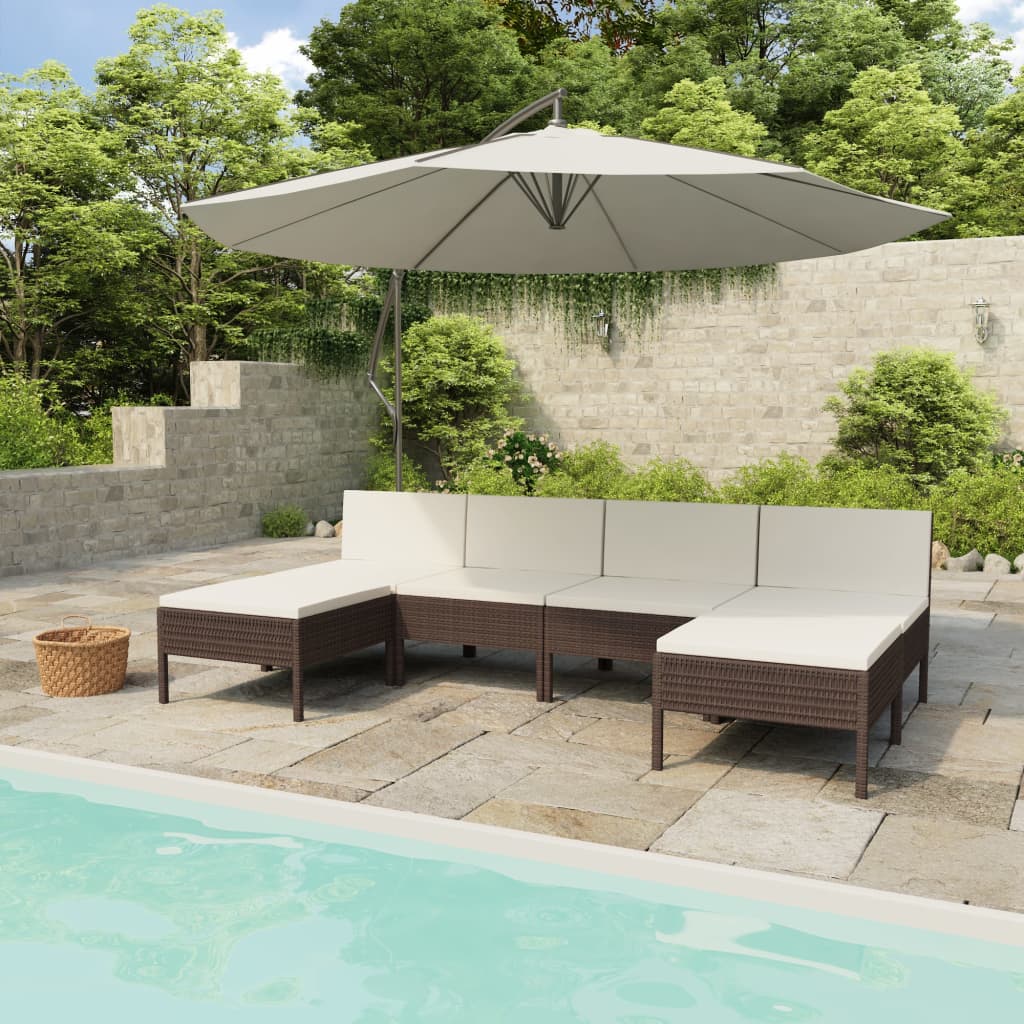 Vidaxl 6 Piece Patio Lounge Set With Cushions Poly Rattan Brown