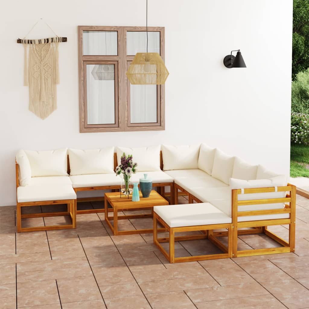 Vidaxl 11 Piece Patio Lounge Set With Cushion Cream Solid Acacia Wood