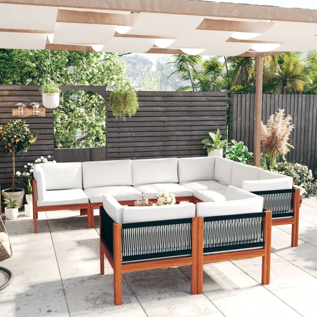 Vidaxl 10 Piece Patio Lounge Set With Cushions Cream Solid Acacia Wood