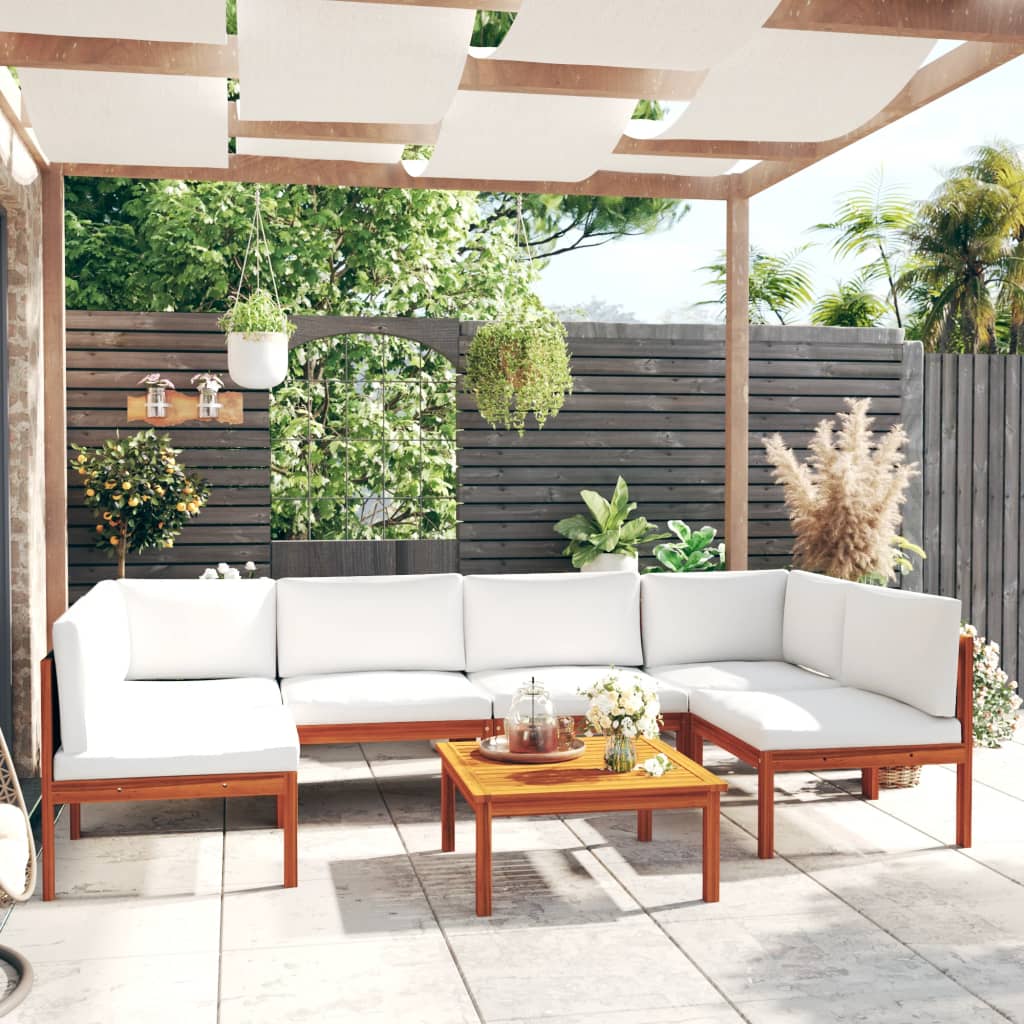 Vidaxl 7 Piece Patio Lounge Set With Cushions Cream Solid Acacia Wood