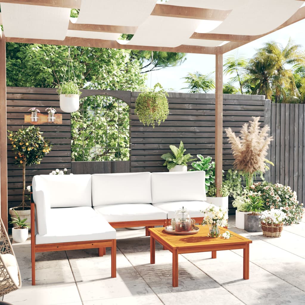 Vidaxl 5 Piece Patio Lounge Set With Cushions Cream Solid Acacia Wood
