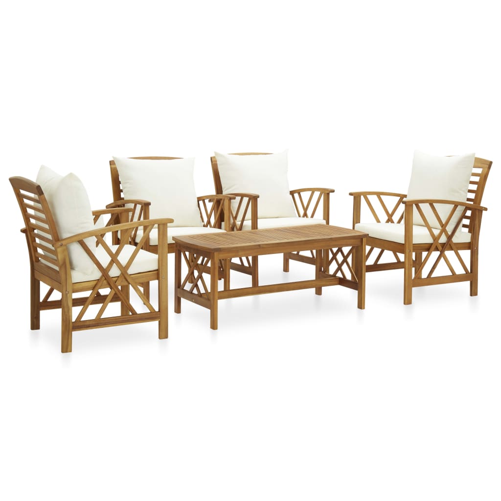 Vidaxl 5 Piece Patio Lounge Set With Cushions Solid Acacia Wood