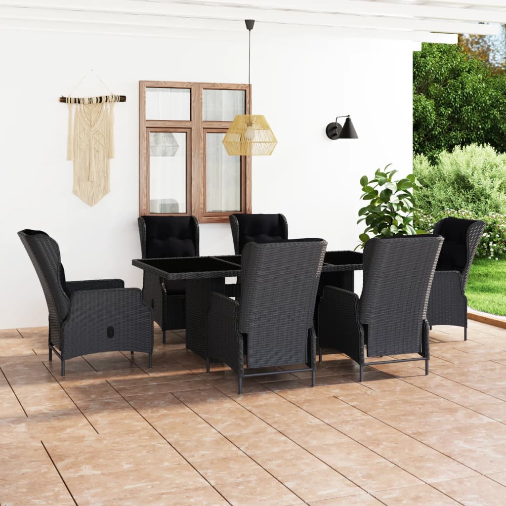 Vidaxl 7 Piece Patio Dining Set With Cushions Poly Rattan Dark Gray