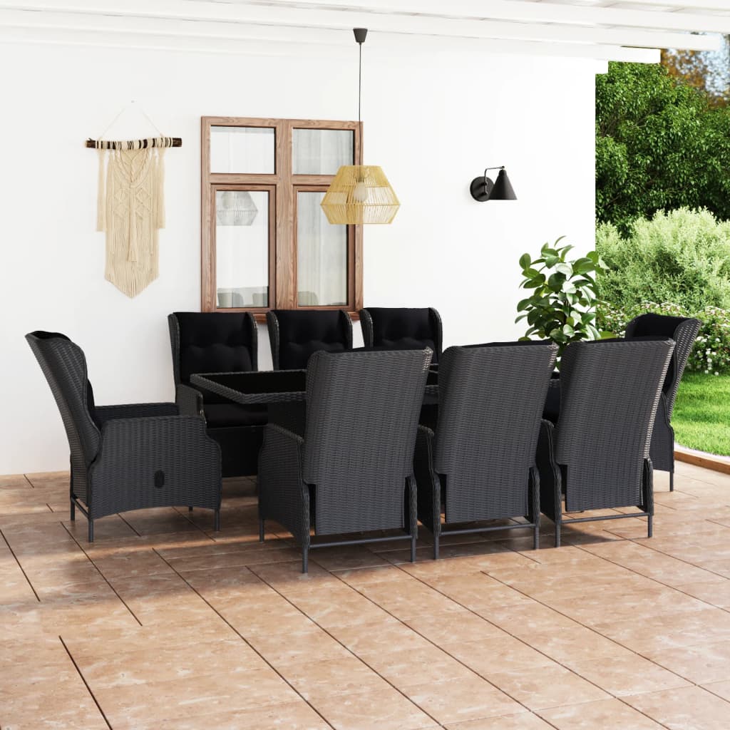 Vidaxl 9 Piece Patio Dining Set With Cushions Poly Rattan Dark Gray