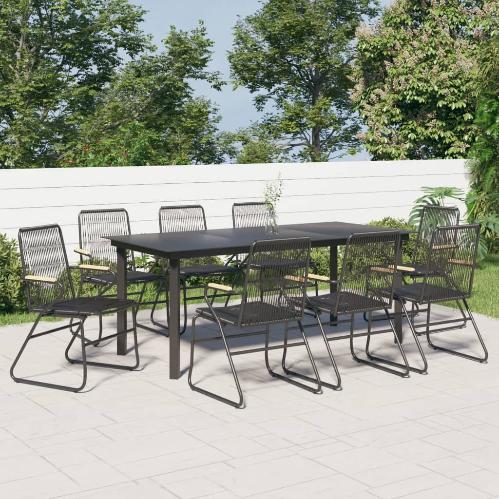 Vidaxl 9 Piece Patio Dining Set Black Pvc Rattan