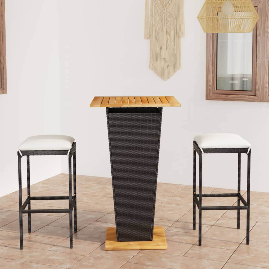 Vidaxl 3 Piece Patio Bar Set With Cushions Poly Rattan Black