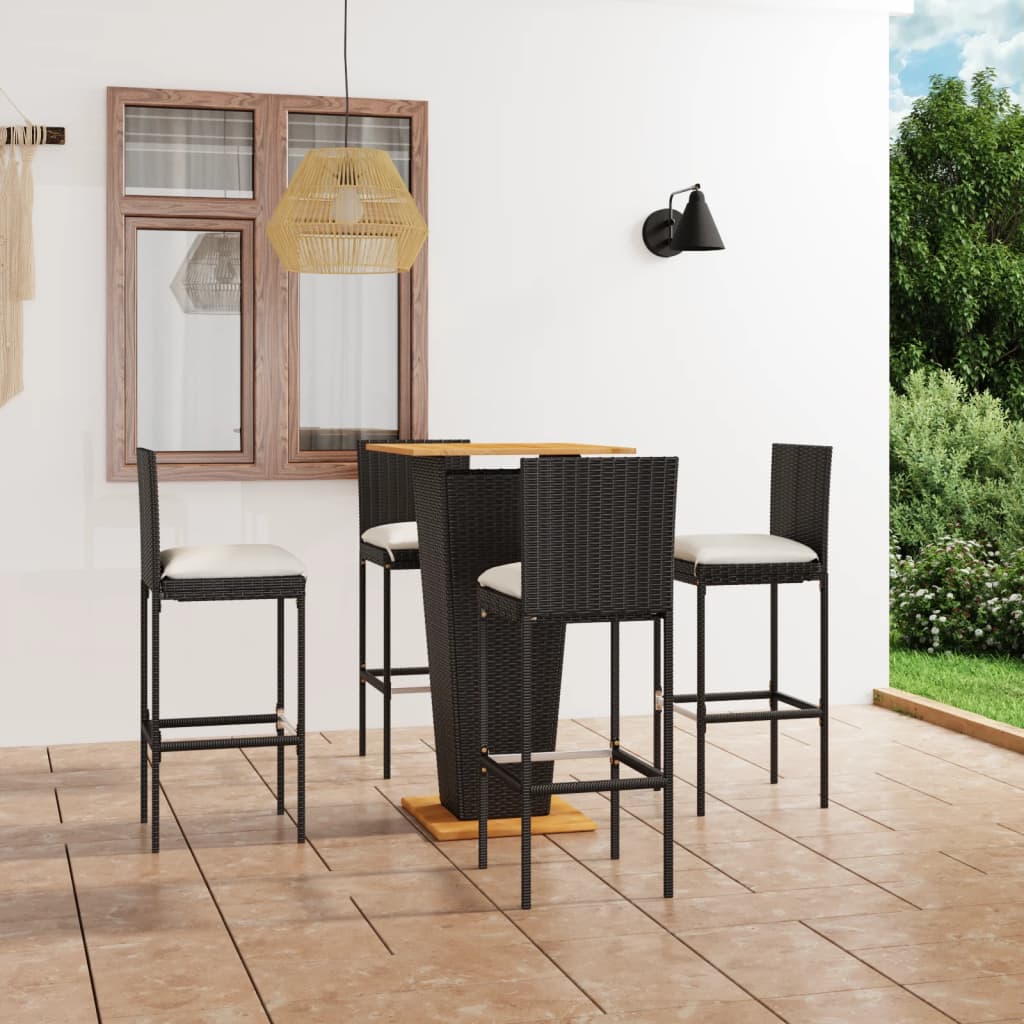Vidaxl 5 Piece Patio Bar Set With Cushions Poly Rattan Black