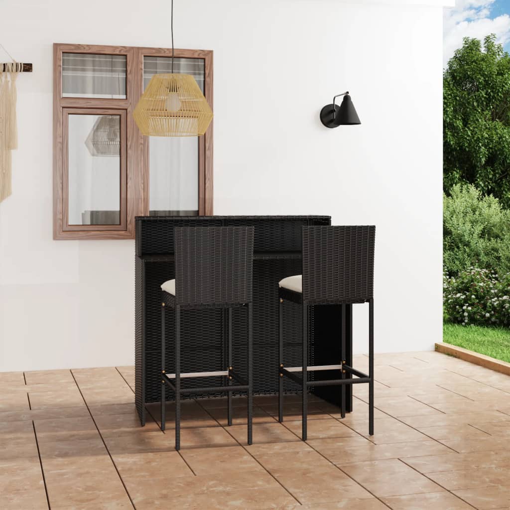 Vidaxl 3 Piece Patio Bar Set With Cushions Black