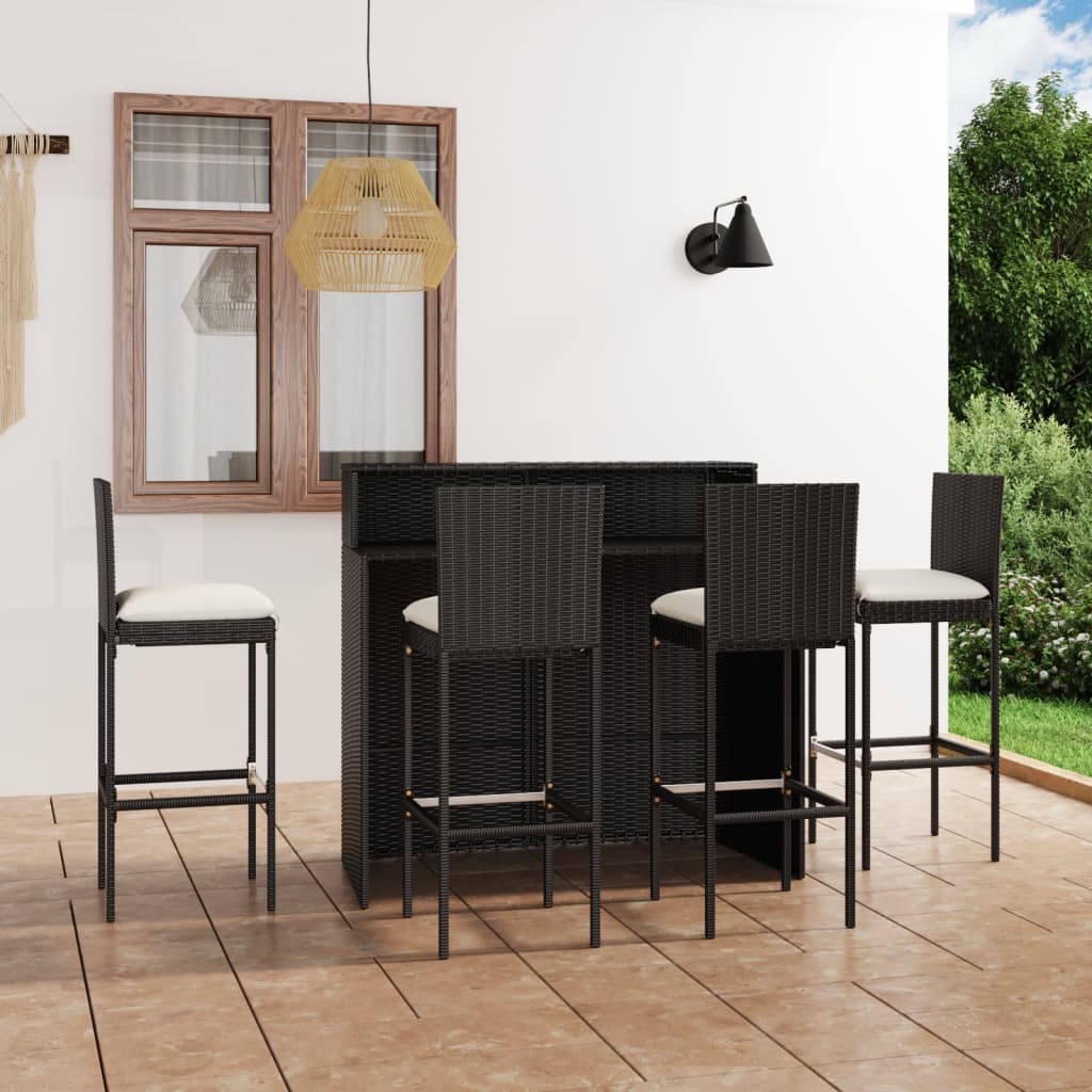 Vidaxl 5 Piece Patio Bar Set With Cushions Black