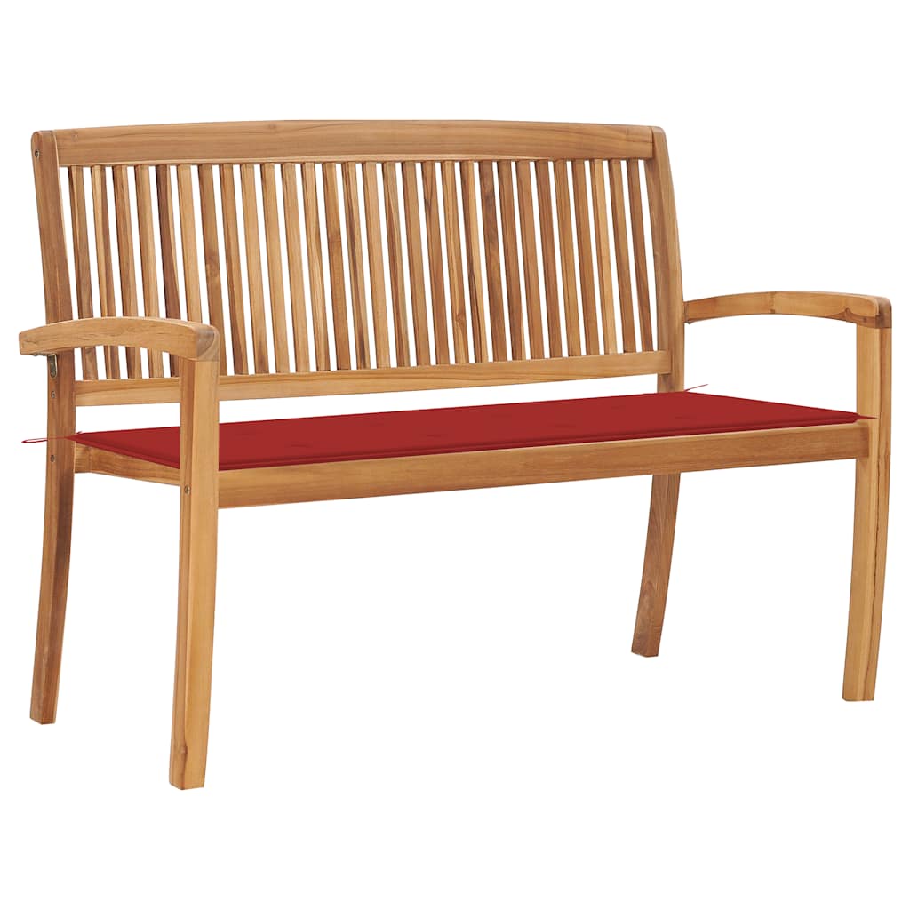 Vidaxl Stacking Patio Bench With Cushion 50.6'' Solid Teak Wood