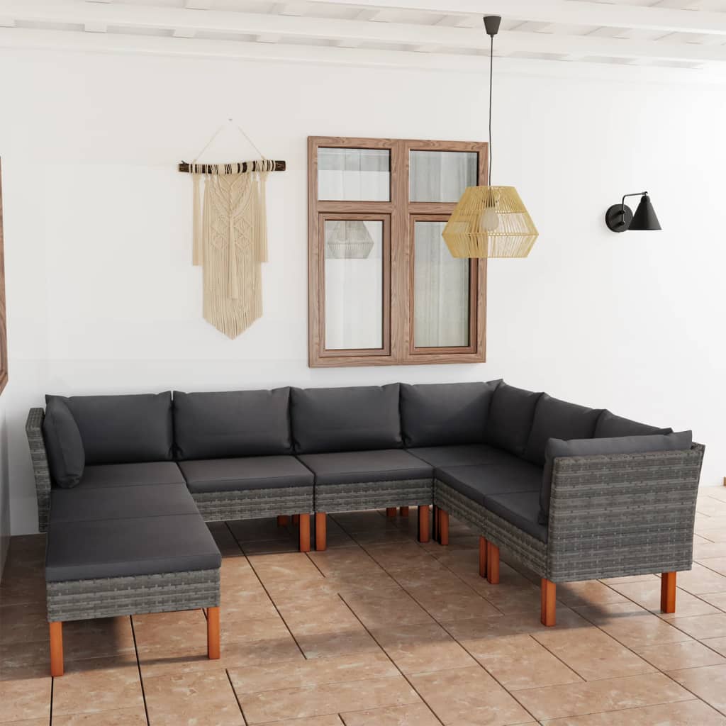 Vidaxl 8 Piece Patio Lounge Set With Cushions Poly Rattan Gray