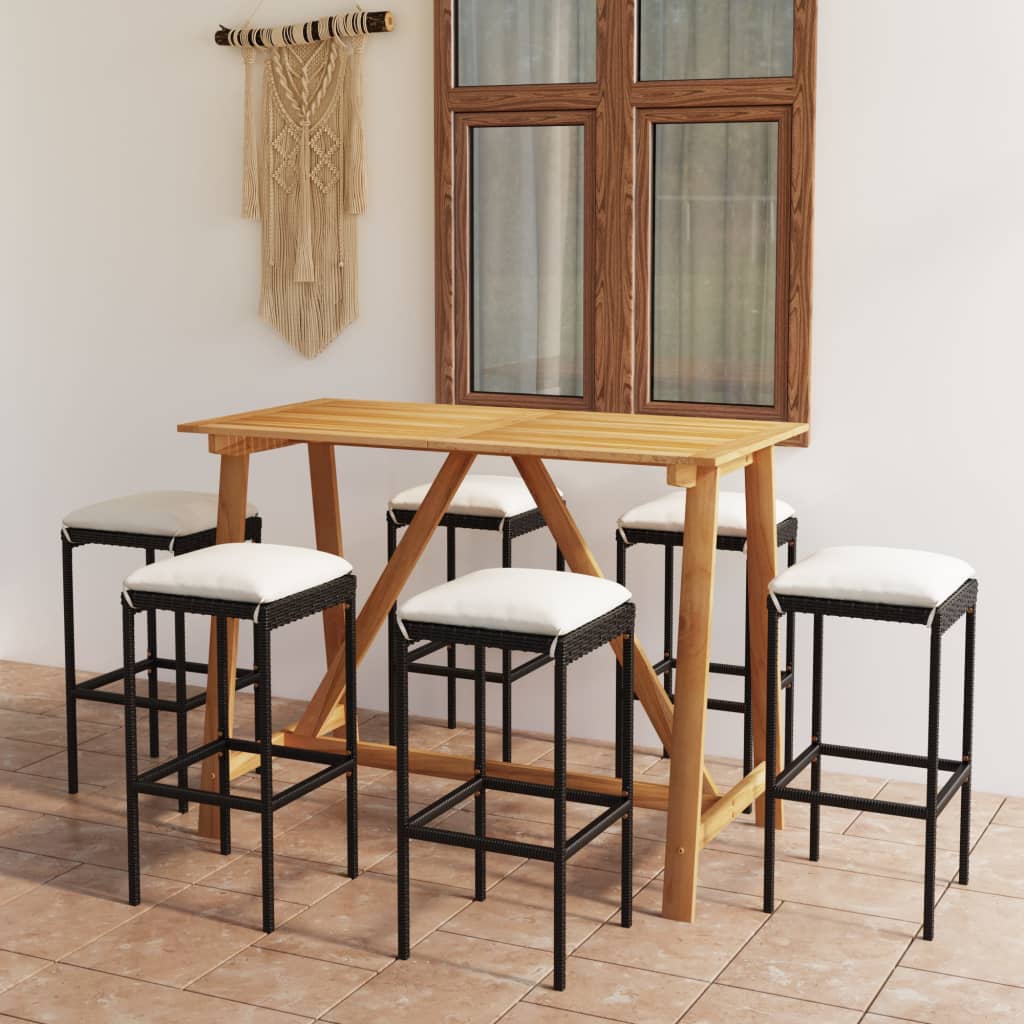 Vidaxl 7 Piece Patio Bar Set With Cushions Black