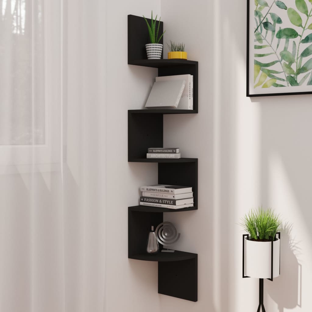 Vidaxl Wall Corner Shelf Black 7.5''X7.5''X48.4'' Engineered Wood