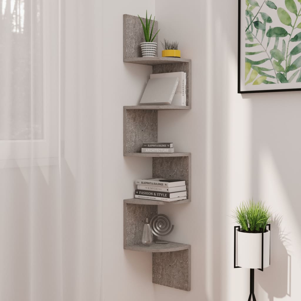 Vidaxl Wall Corner Shelf Concrete Gray 7.5''X7.5''X48.4'' Engineered Wood