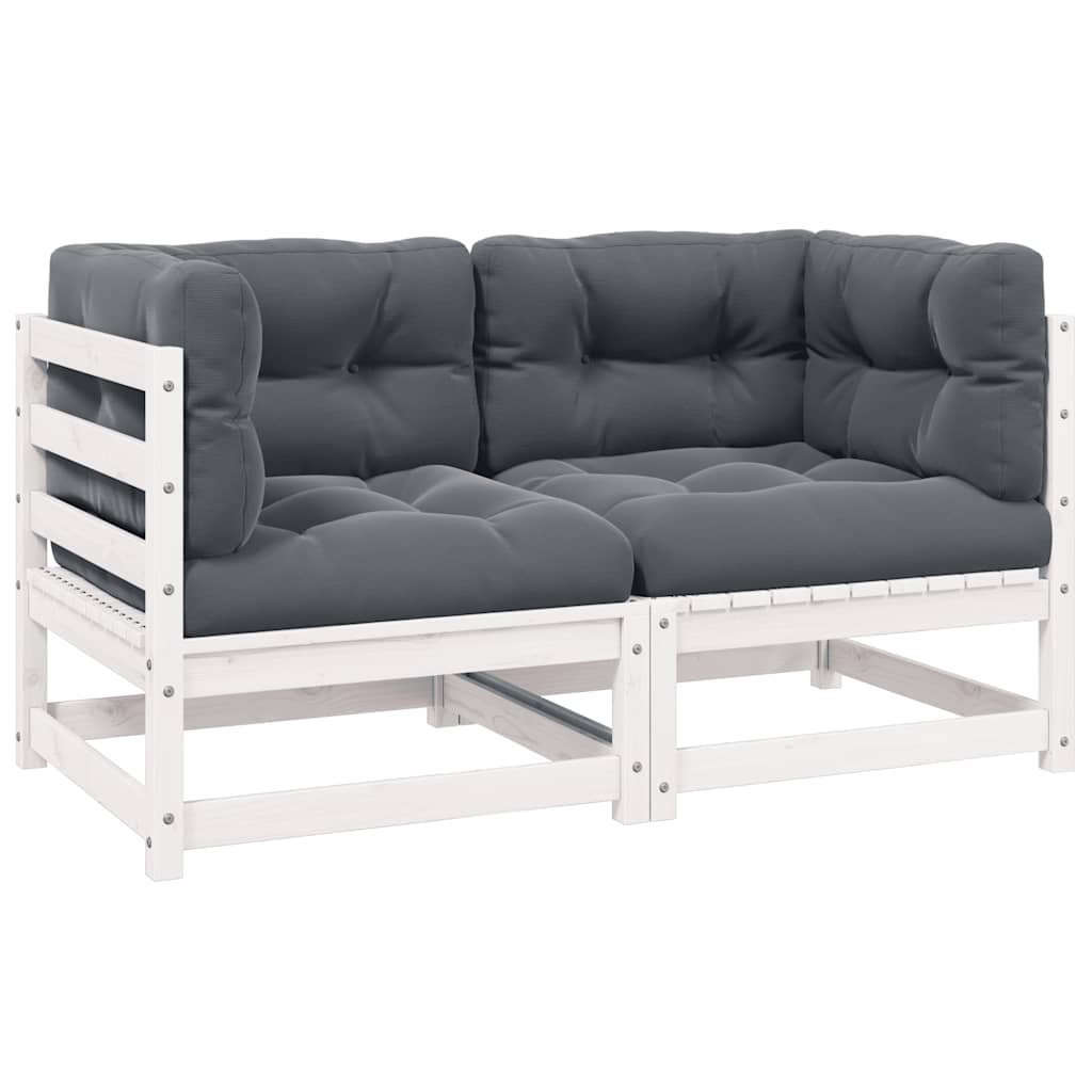 Vidaxl Patio 2-Seater Sofa With Cushions White Solid Pinewood