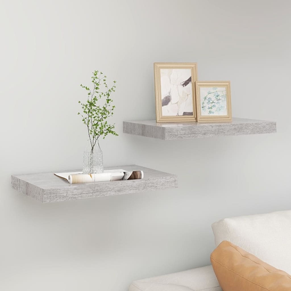 Vidaxl Floating Wall Shelves 2 Pcs Concrete Gray 19.7''X9.1''X1.5'' Mdf