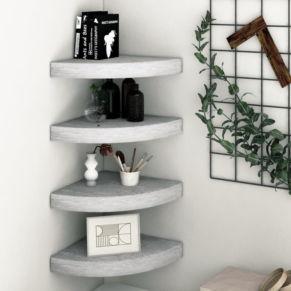 Vidaxl Wall Corner Shelves 4 Pcs Concrete Gray 13.7''X13.7''X1.4'' Mdf