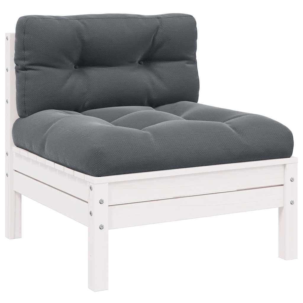 Vidaxl Patio Middle Sofa With Cushions White Solid Pinewood