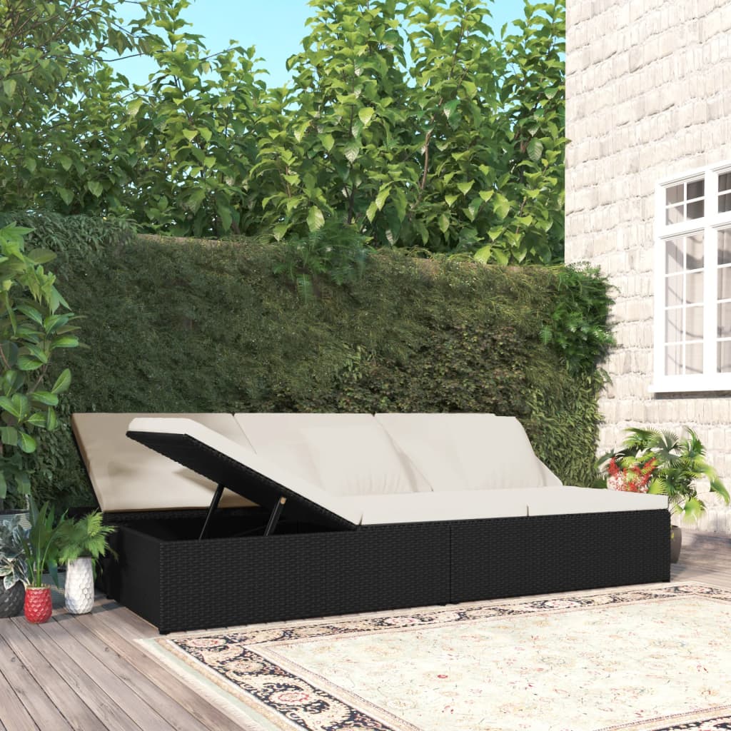 Vidaxl Convertible Sun Bed With Cushions Poly Rattan Black