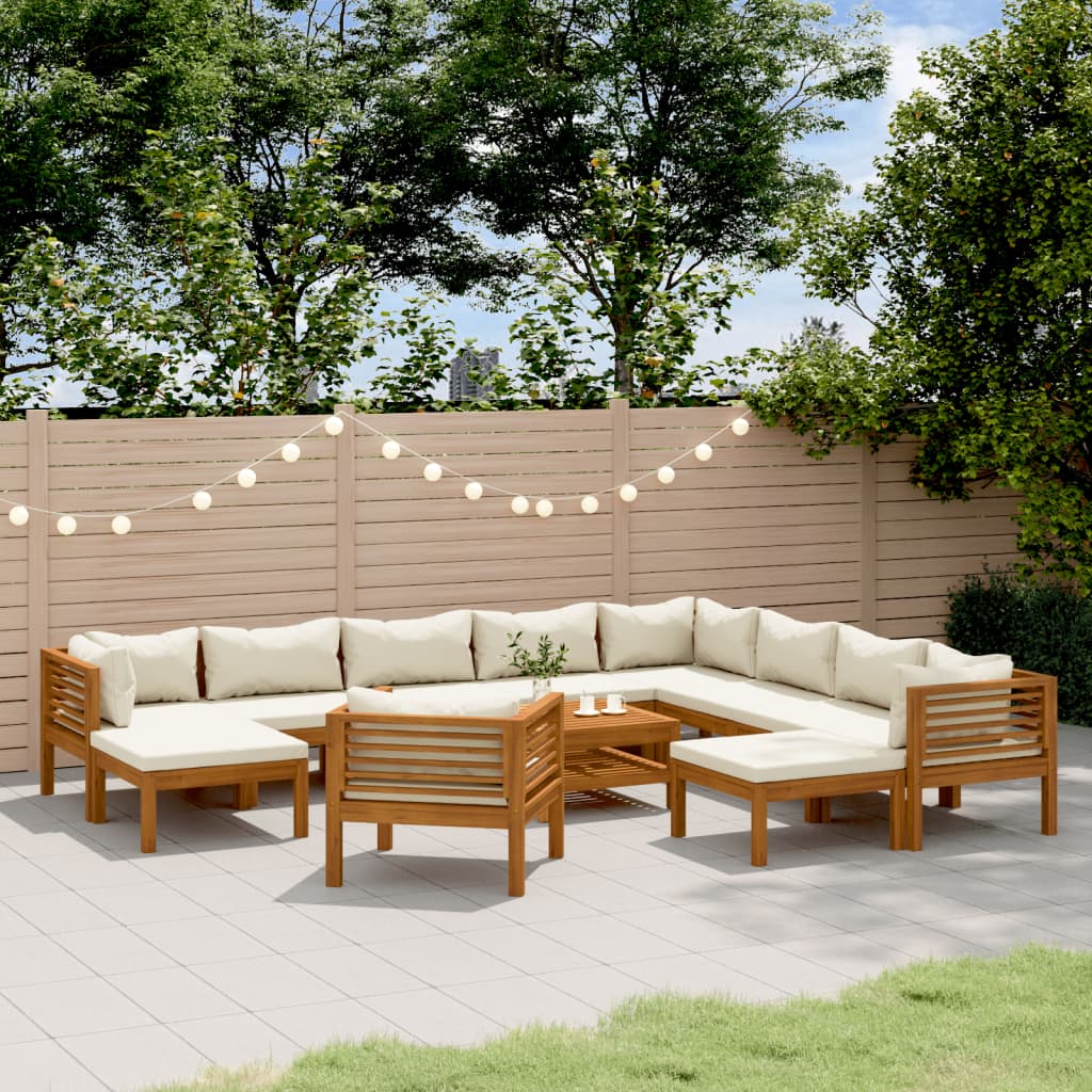 Vidaxl 12 Piece Patio Lounge Set With Cream Cushion Solid Acacia Wood