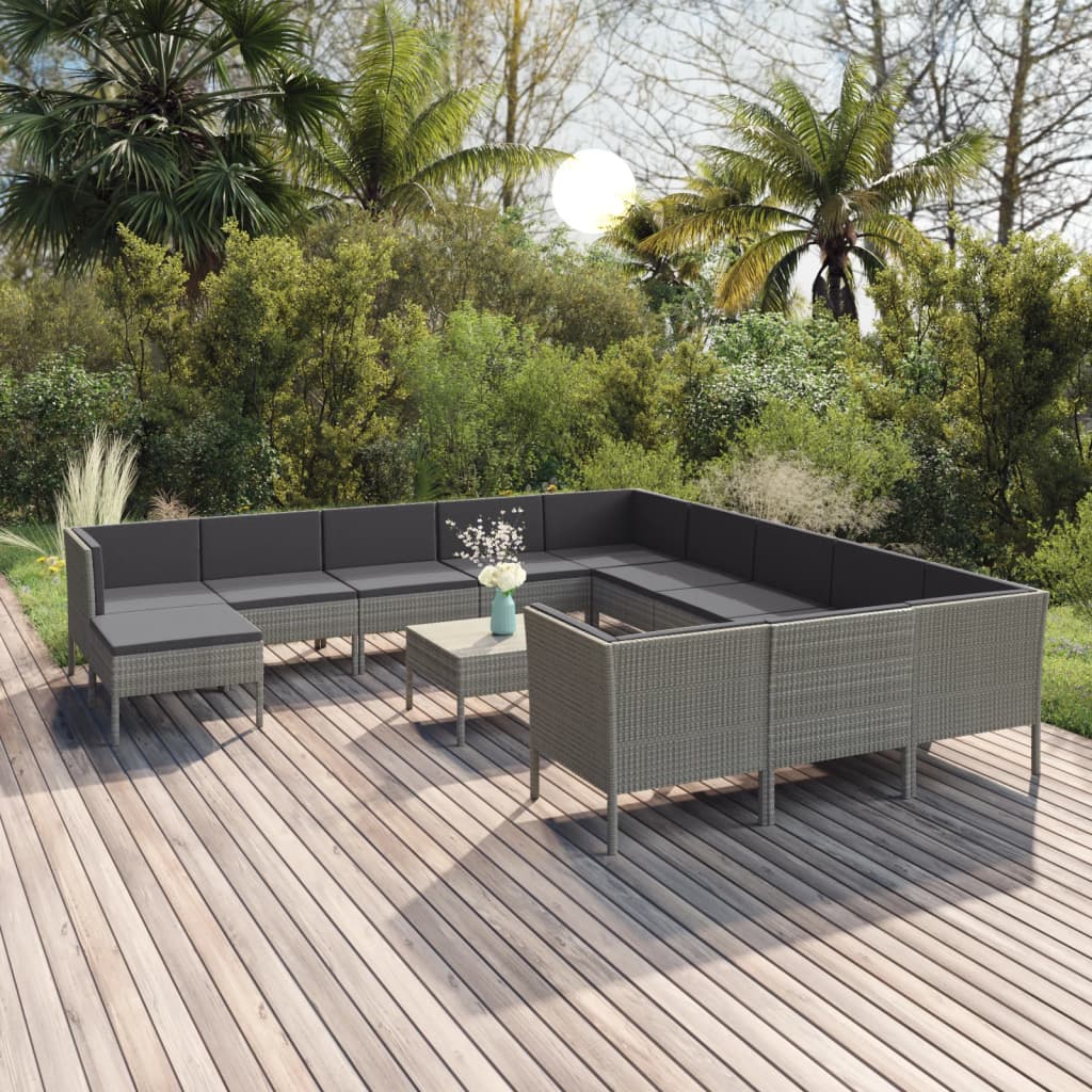 Vidaxl 13 Piece Patio Lounge Set With Cushions Poly Rattan Gray