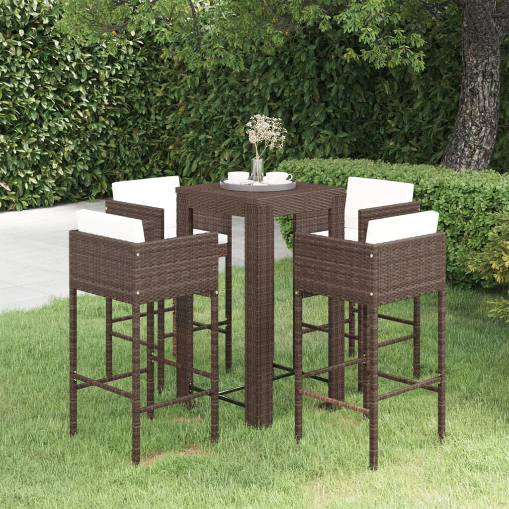 Vidaxl 5 Piece Patio Bar Set With Cushions Poly Rattan Brown