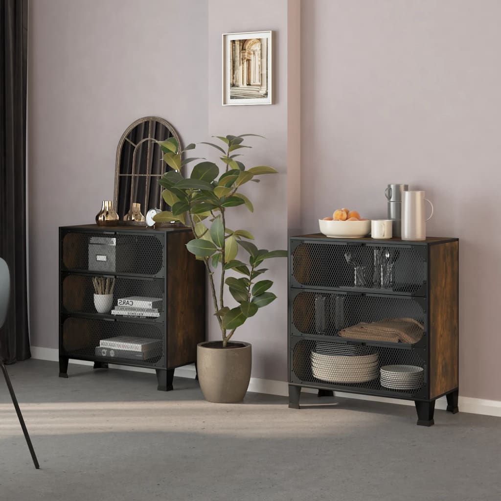 Vidaxl Storage Cabinets 2 Pcs Rustic Brown 28.3''X14.2''X32.3'' Metal And Mdf