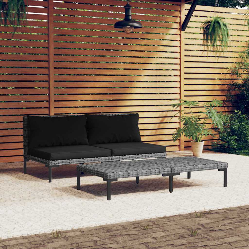 Vidaxl 3 Piece Patio Lounge Set Dark Gray Half Round Poly Rattan