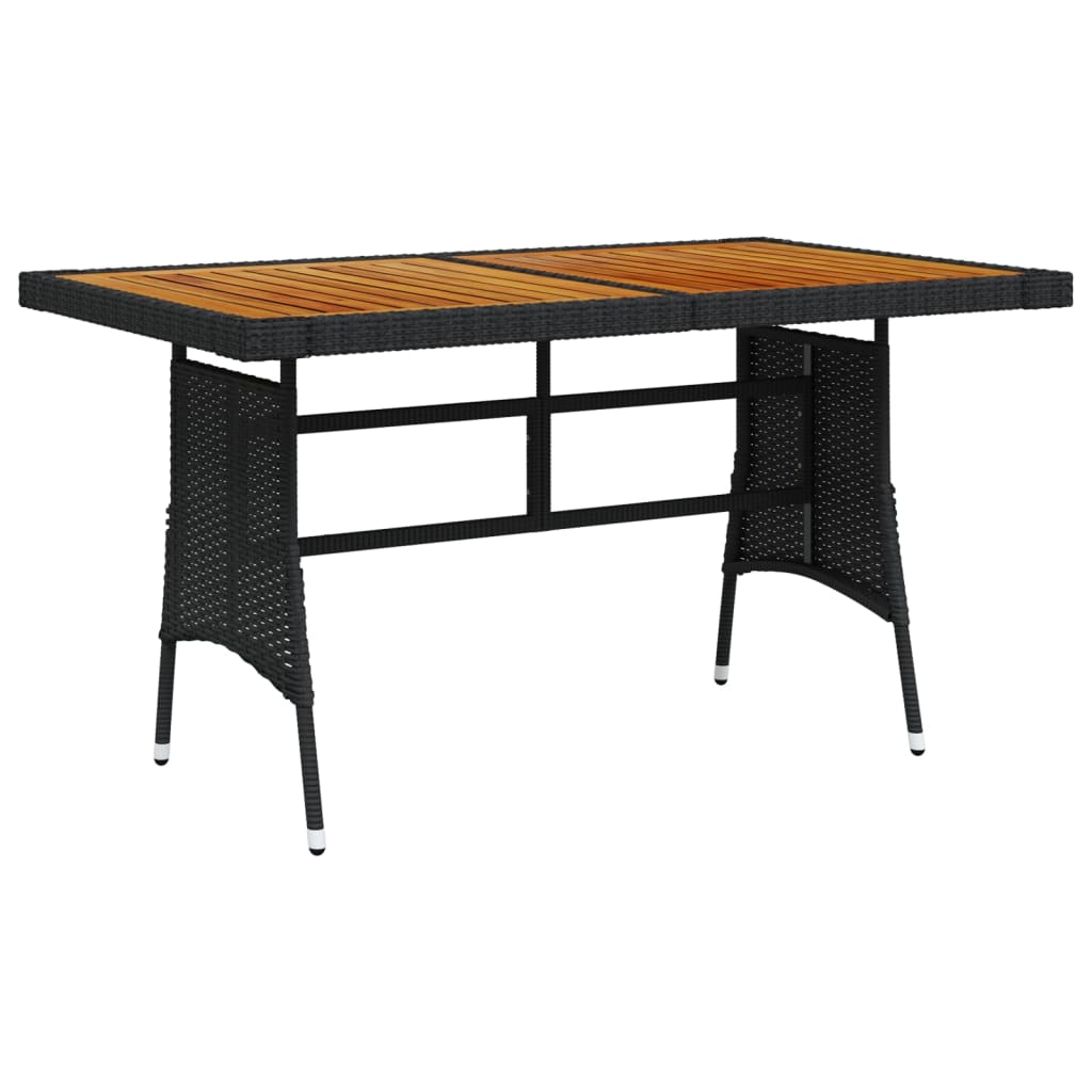 Vidaxl Patio Table Black 51.2''X27.6''X28.3'' Poly Rattan & Solid Acacia Wood