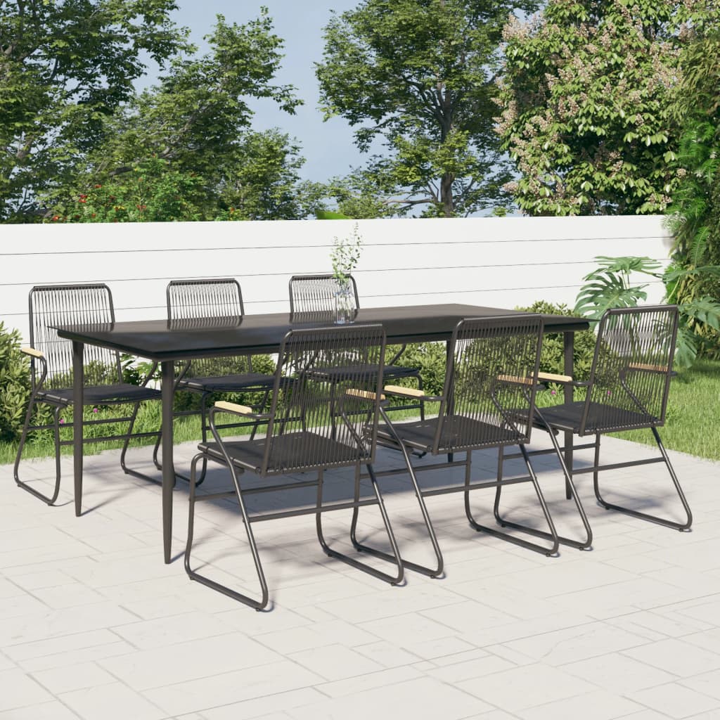 Vidaxl 7 Piece Patio Dining Set Black Pvc Rattan