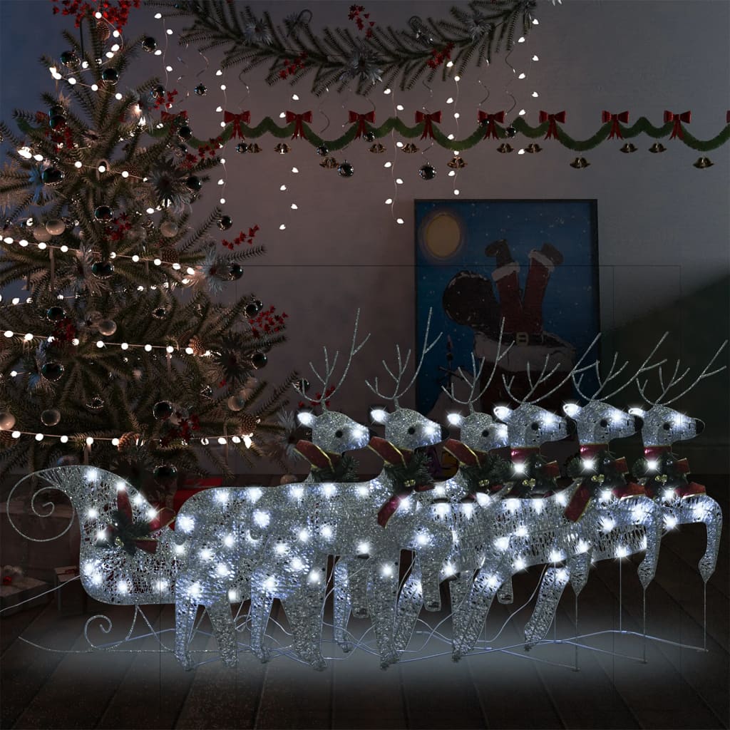 Vidaxl Reindeer & Sleigh Christmas Decoration 140 Leds Outdoor Silver