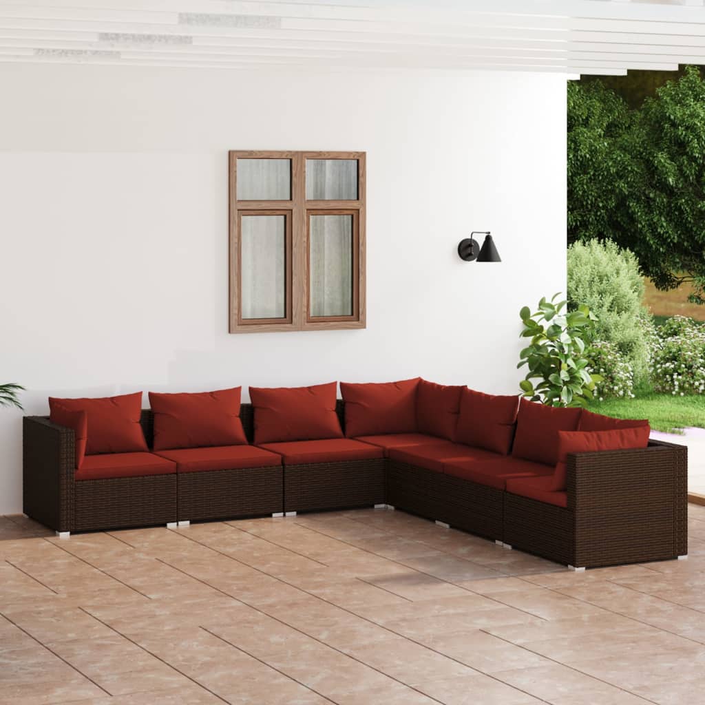 Vidaxl 7 Piece Patio Lounge Set With Cushions Poly Rattan Brown