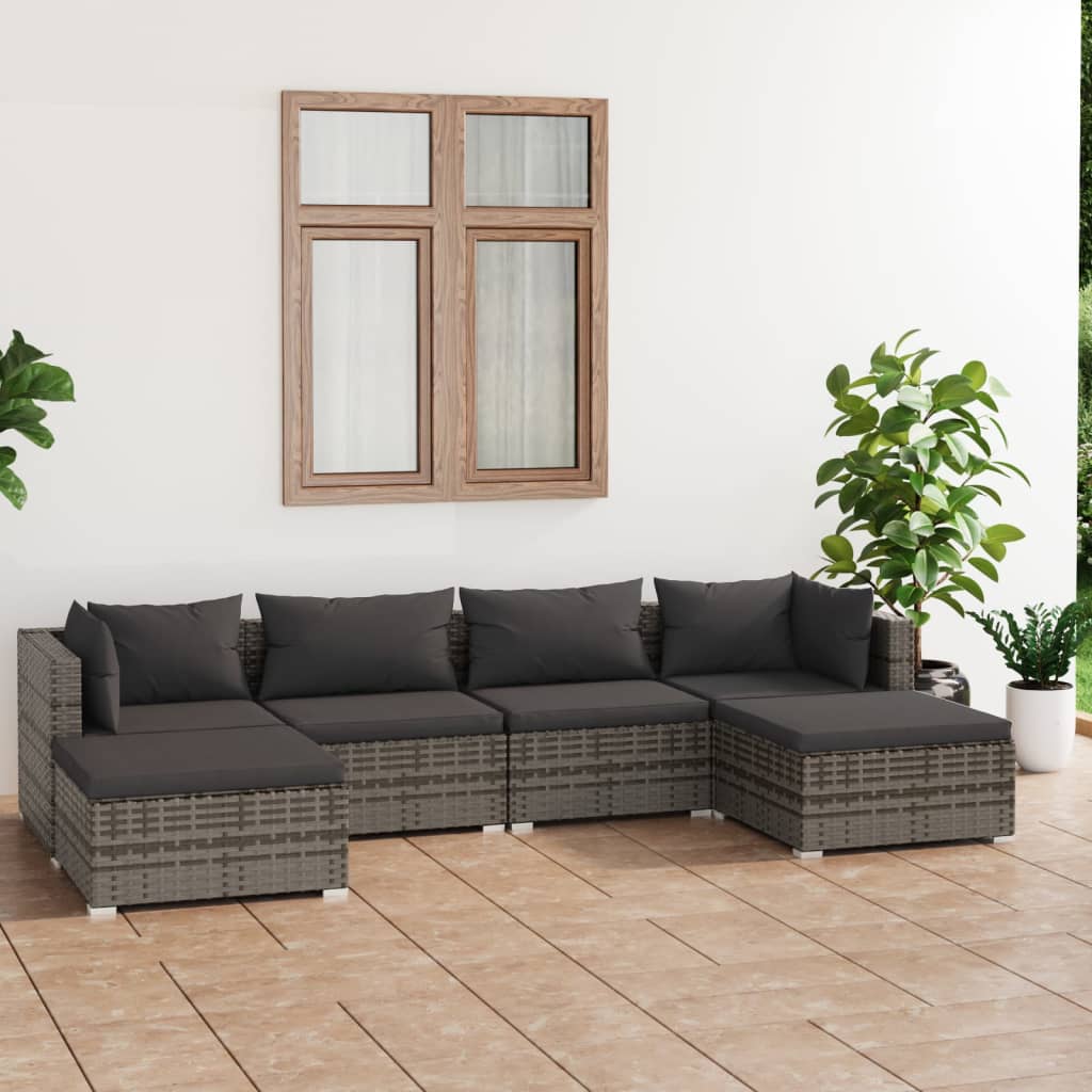 Vidaxl 6 Piece Patio Lounge Set With Cushions Poly Rattan Gray
