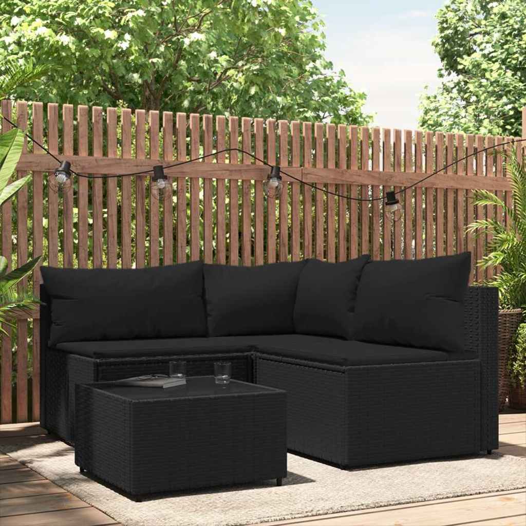 Vidaxl 4 Piece Patio Lounge Set With Cushions Black Poly Rattan
