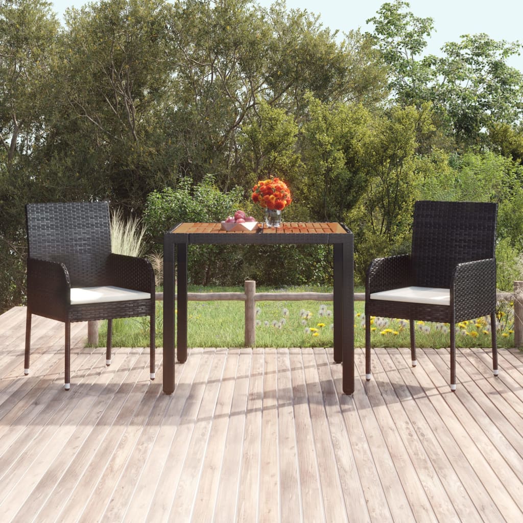 Vidaxl Patio Table With Wooden Top Black 35.4''X35.4''X29.5'' Poly Rattan