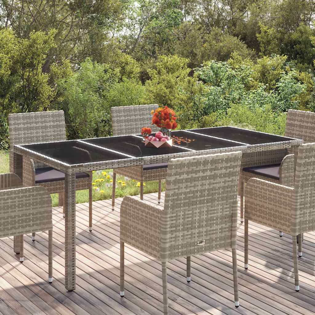 Vidaxl Patio Table With Glass Top Gray 74.8''X35.4''X29.5'' Poly Rattan