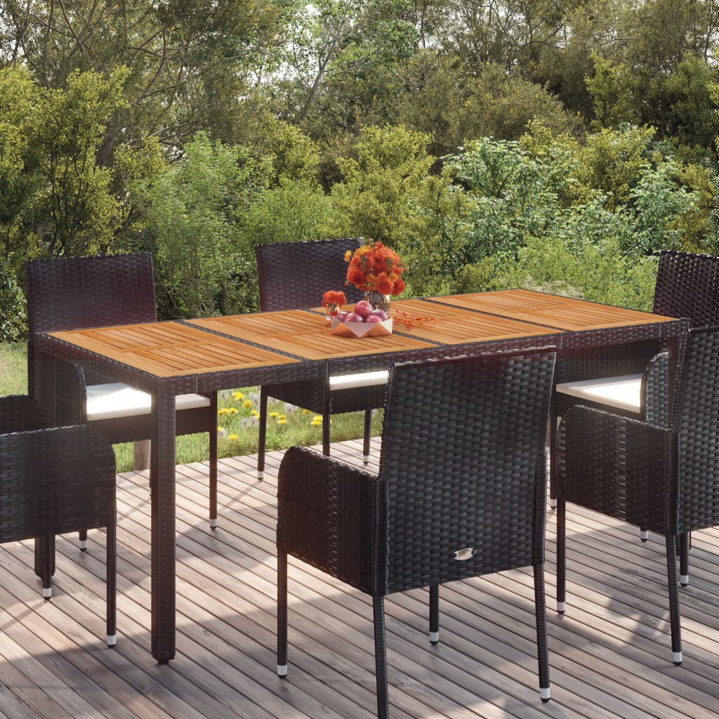 Vidaxl Patio Table With Wooden Top Black 74.8''X35.4''X29.5'' Poly Rattan