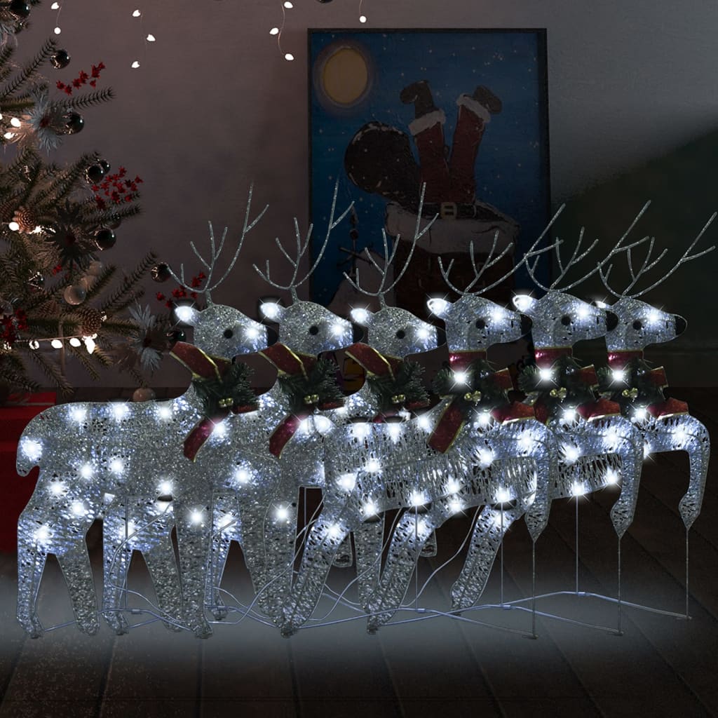 Vidaxl Christmas Reindeers 6 Pcs Silver 120 Leds