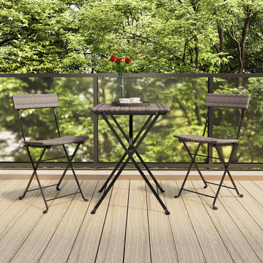 Vidaxl Folding Bistro Chairs 2 Pcs Gray Poly Rattan And Steel