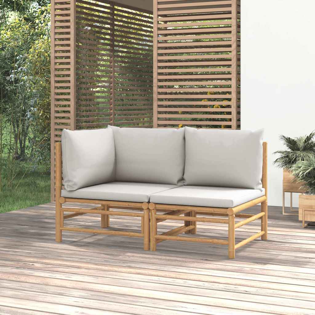 Vidaxl 2 Piece Patio Lounge Set With Light Gray Cushions Bamboo