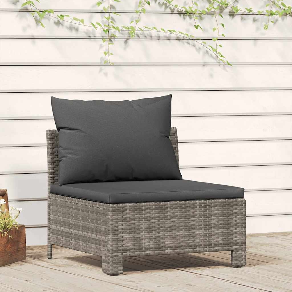 Vidaxl Patio Middle Sofa With Cushion Gray Poly Rattan