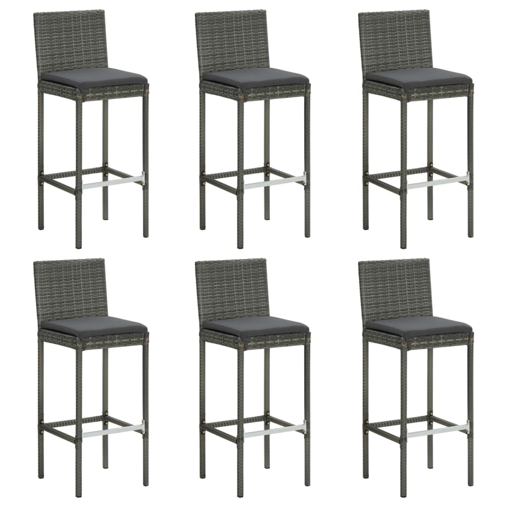 Vidaxl Bar Stools With Cushions 6 Pcs Gray Poly Rattan